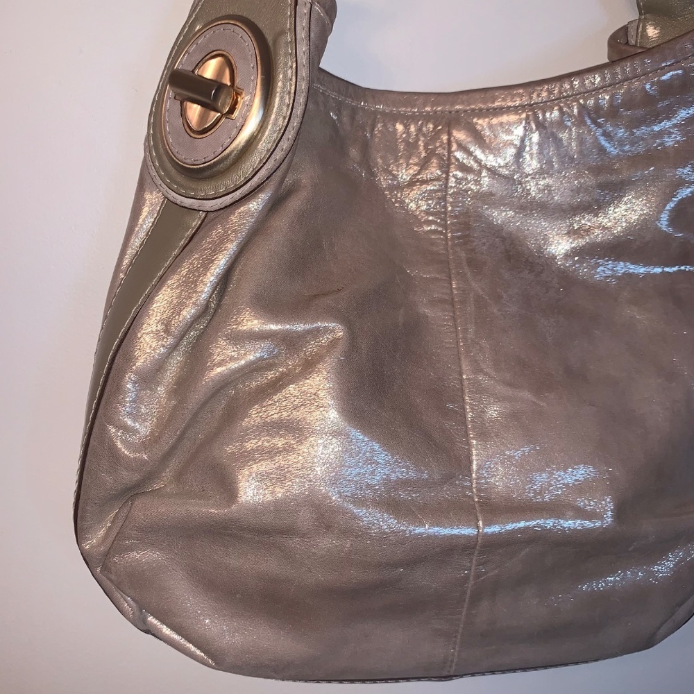 Coach Peyton Metallic Pewter Shimmer Leather Shoulder Bag - Picture 12 of 15